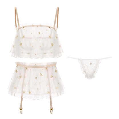 Women's Lace Sleepwear Set - 3-Piece Polyester Loungewear