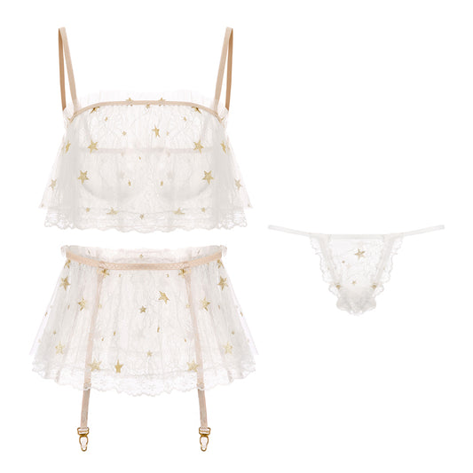 Women's Lace Sleepwear Set - 3-Piece Polyester Loungewear