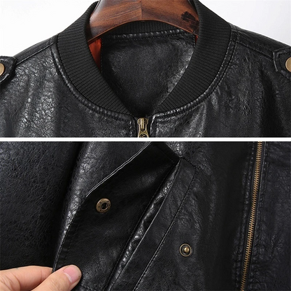 AARON Windbreaker Jacket - PU Leather with Polyester Lining