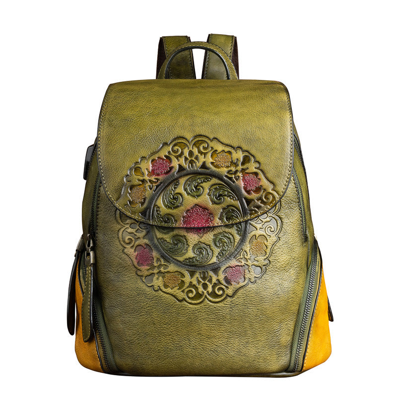 Women's Top Leather Backpack - Versatile Multi-Pocket Design with Multiple Carrying Options