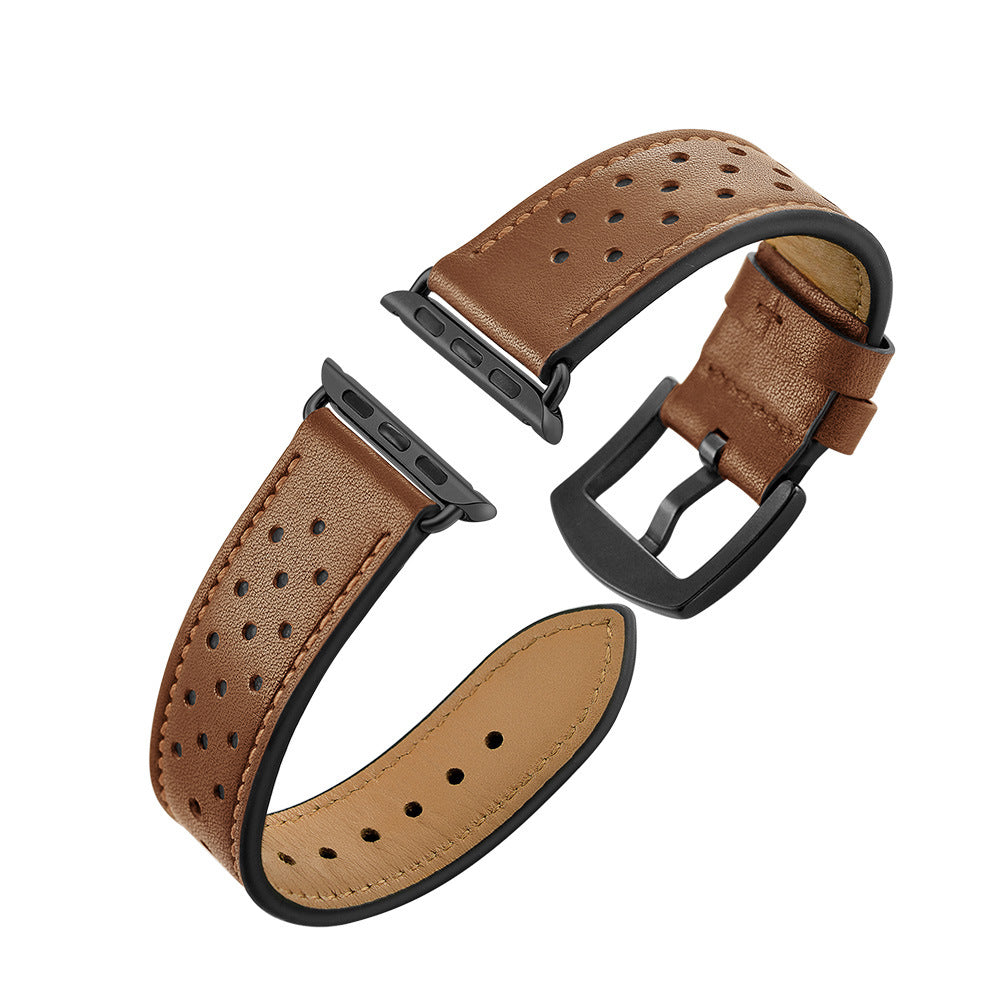 Genuine Leather Apple Watch Band - Breathable Perforated Design