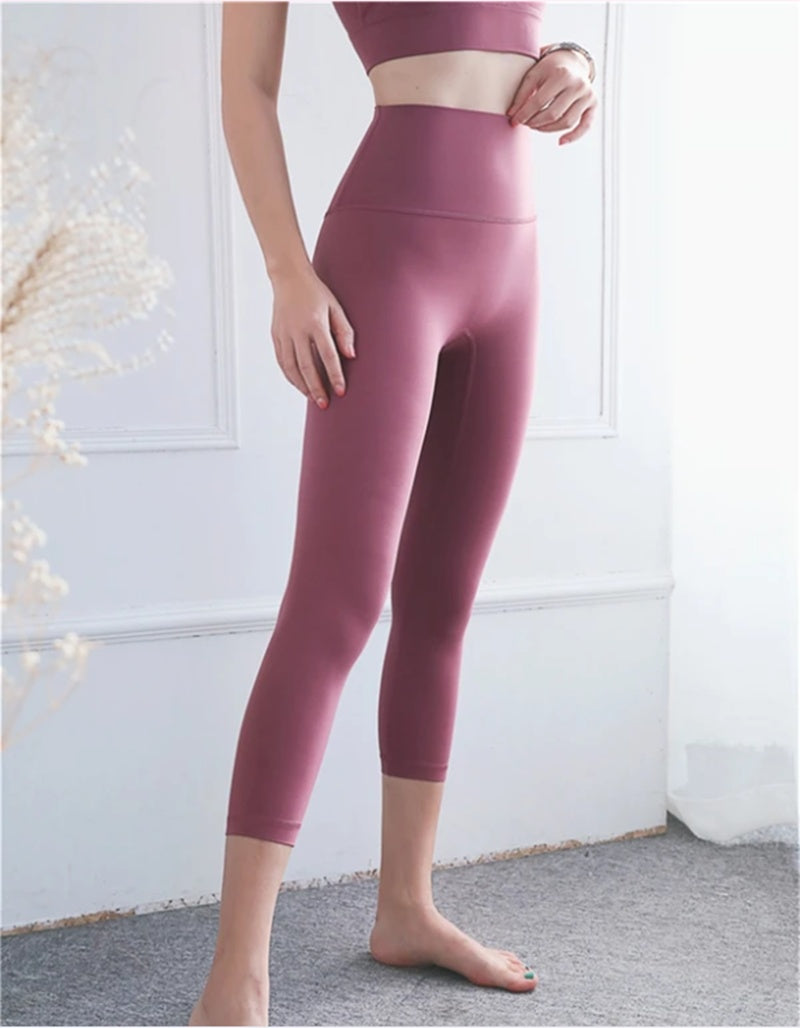 High-Waist Skinny Yoga Cropped Pants - Nylon Capri Leggings