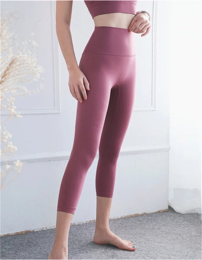 High-Waist Skinny Yoga Cropped Pants - Nylon Capri Leggings