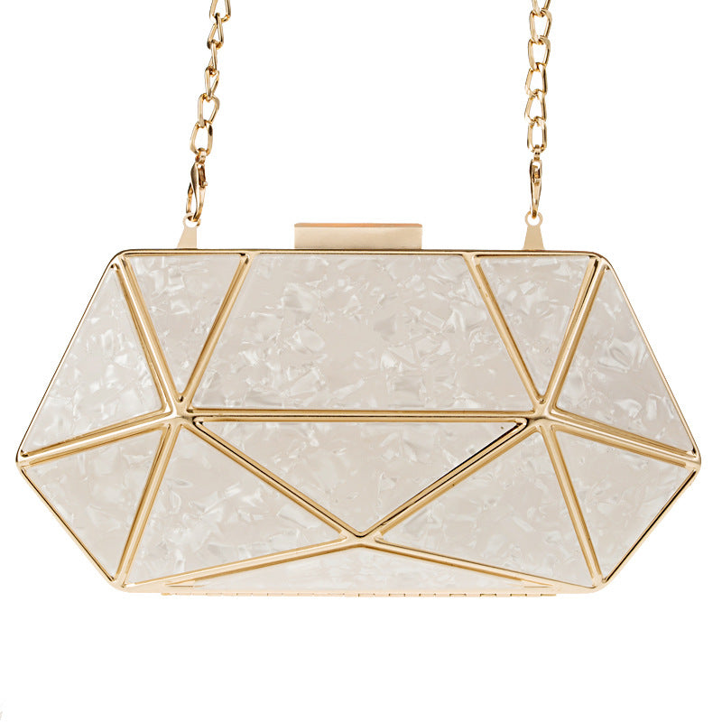 Acrylic Marble Evening Bag - Pillow-Style Clutch with Chain Handle