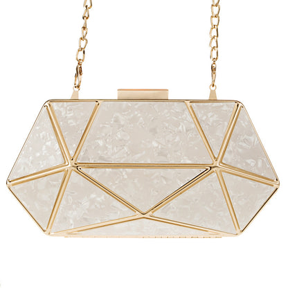 Acrylic Marble Evening Bag - Pillow-Style Clutch with Chain Handle
