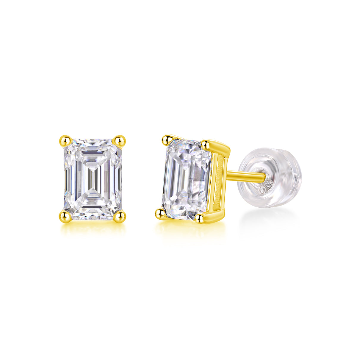 Moissanite Stud Earrings - S925 Silver Platinum Plated Octagonal Cut