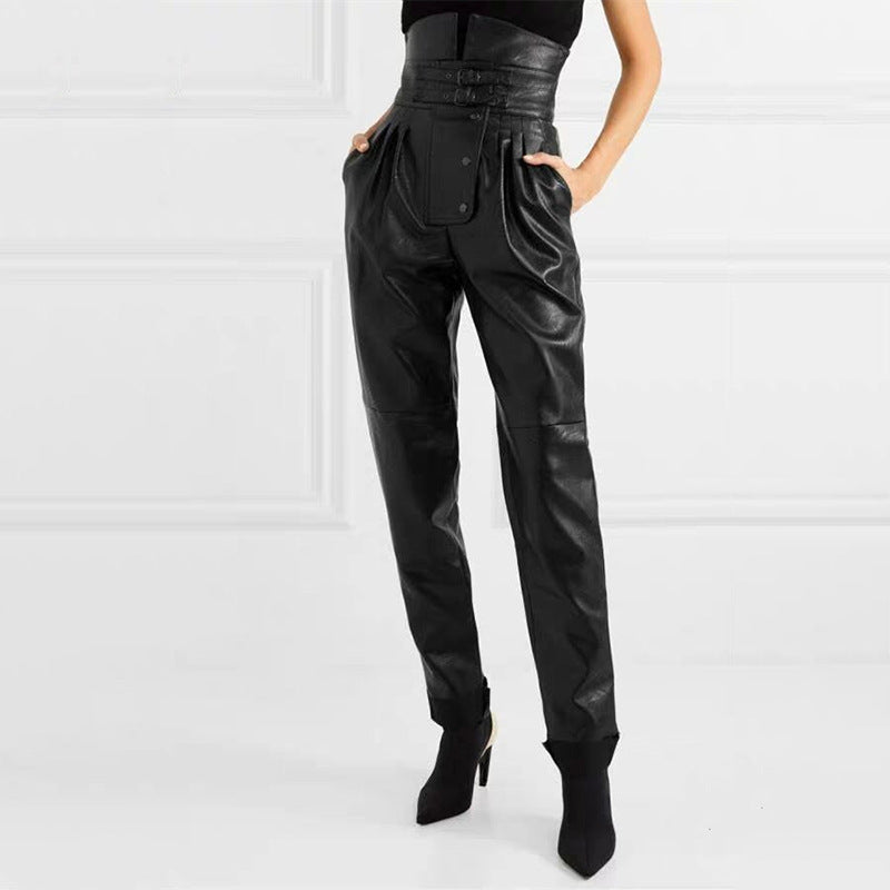 PU Leather Tapered Pants - Street Style Harem Trousers