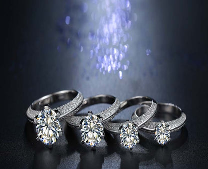 Sterling Silver Ring - Six-Claw Pavé Setting with Gemstone Inlay