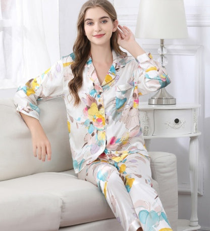 Luxe Silk Two-Piece Loungewear Set - Long-Sleeve Top & Pants