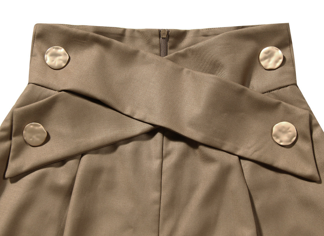High Waist Cross Strap Radish Pants - Women's Tapered Leg Trousers with Belt