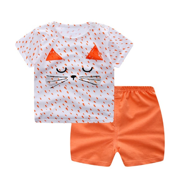Baby Summer Outfit Set - Cotton T-Shirt & Shorts Cartoon Print