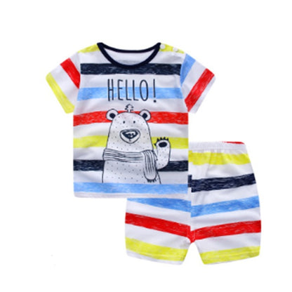 Baby Summer Outfit Set - Cotton T-Shirt & Shorts Cartoon Print
