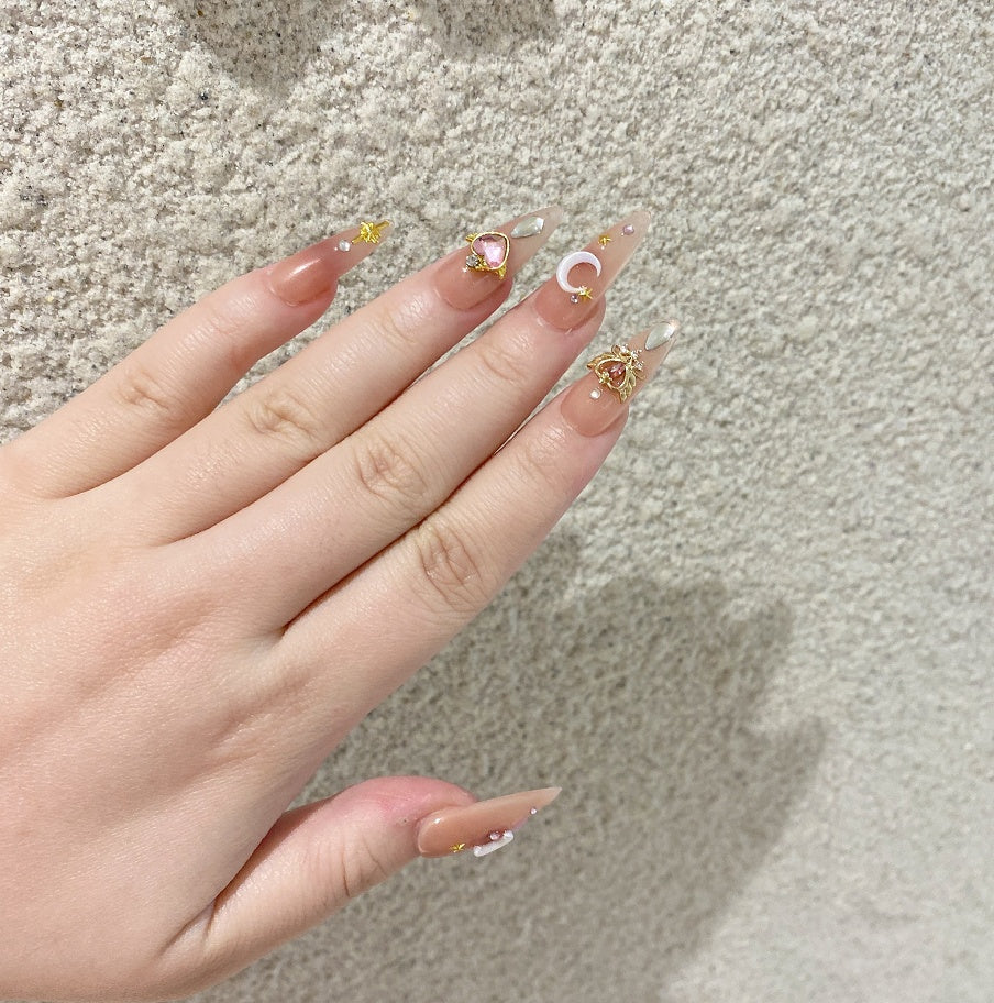 Water-Resistant Press-On Nail Set - Ice Moon Design Long-Lasting Wearable Nails