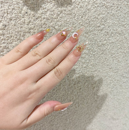 Water-Resistant Press-On Nail Set - Ice Moon Design Long-Lasting Wearable Nails