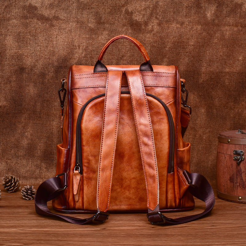 Women's Genuine Leather Anti-Theft Backpack - Luxury Travel Bag with Laptop Compartment