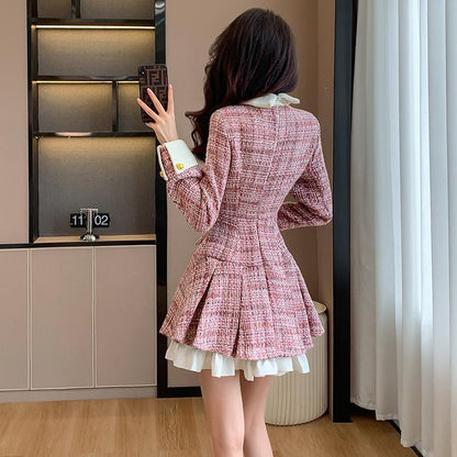 French Plaid Flounced Dress - High Waist Short Dress