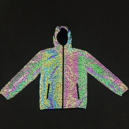 Reflective Jacket with Colorful Bird Nest Pattern - Hooded Fit-Type Zipper Jacket