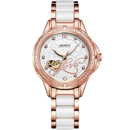 Women's LOVE Design Fashion Quartz Watch | Ceramic Strap, Stainless Steel Case & 30M Water Resistance