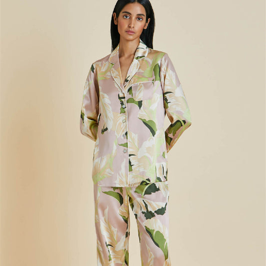 Women's Mulberry Silk Pajamas Set - Two-Piece Sleepwear with Floral Pattern