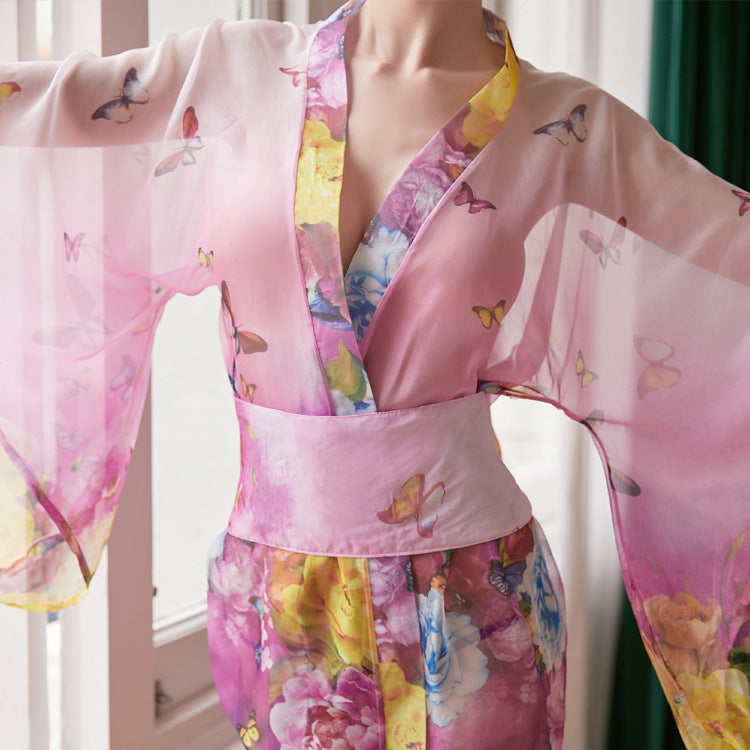 Women's Chiffon Lace Kimono Robe Set