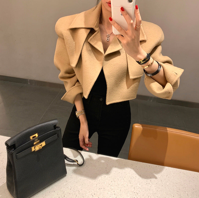 Women's Short Woolen Coat - Lapel Single Breasted Winter Jacket