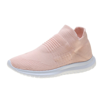 Women's Slip-On Sock Sneakers - Flying Knit Elastic Upper with Rubber Sole