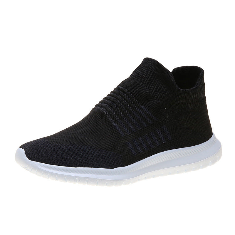 Women's Slip-On Sock Sneakers - Flying Knit Elastic Upper with Rubber Sole
