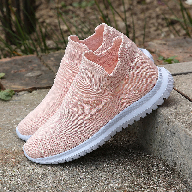 Women's Slip-On Sock Sneakers - Flying Knit Elastic Upper with Rubber Sole
