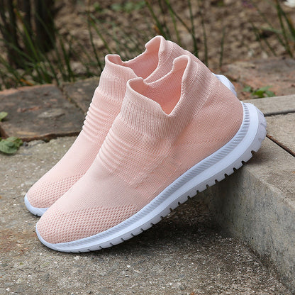 Women's Slip-On Sock Sneakers - Flying Knit Elastic Upper with Rubber Sole
