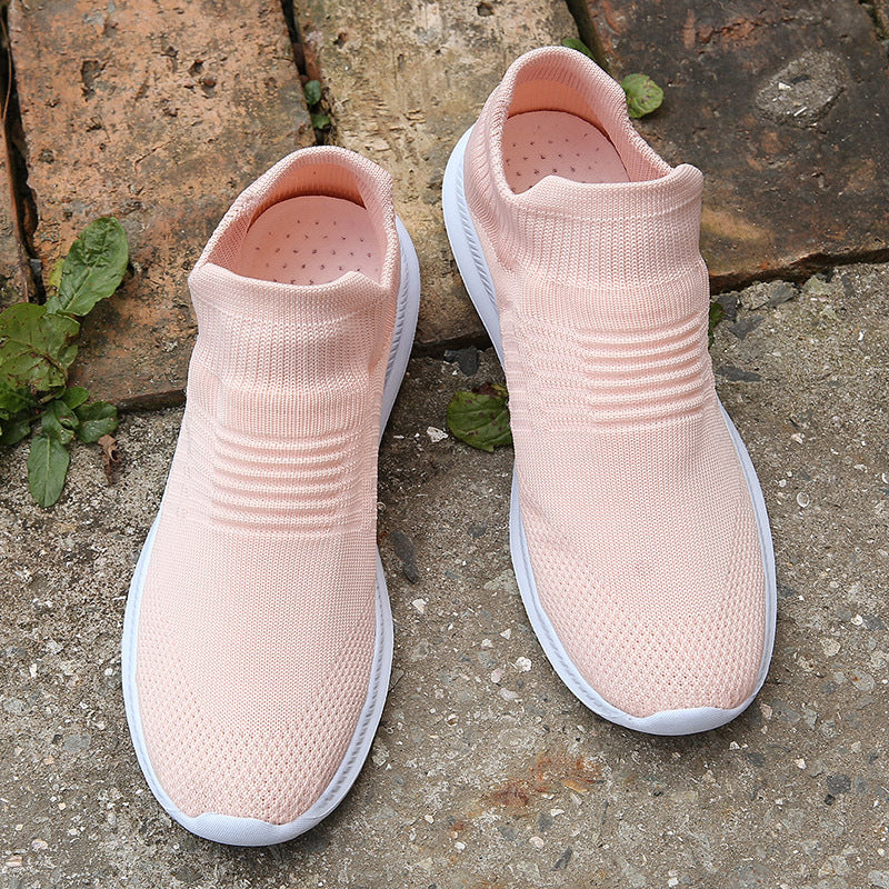 Women's Slip-On Sock Sneakers - Flying Knit Elastic Upper with Rubber Sole