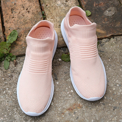 Women's Slip-On Sock Sneakers - Flying Knit Elastic Upper with Rubber Sole