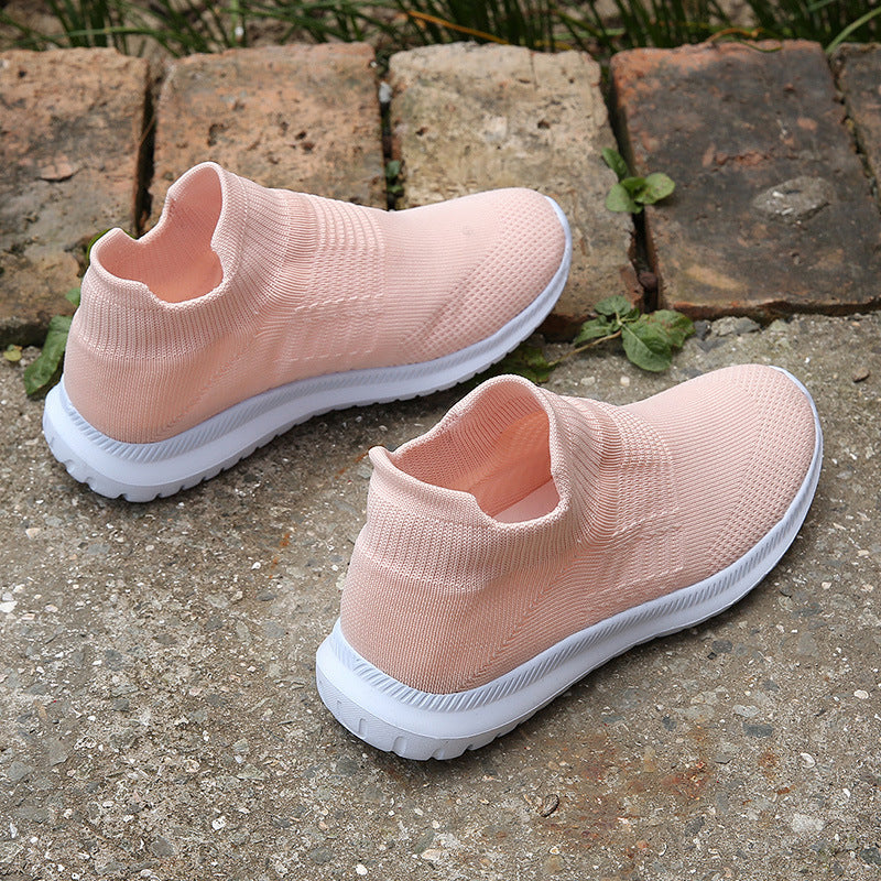 Women's Slip-On Sock Sneakers - Flying Knit Elastic Upper with Rubber Sole