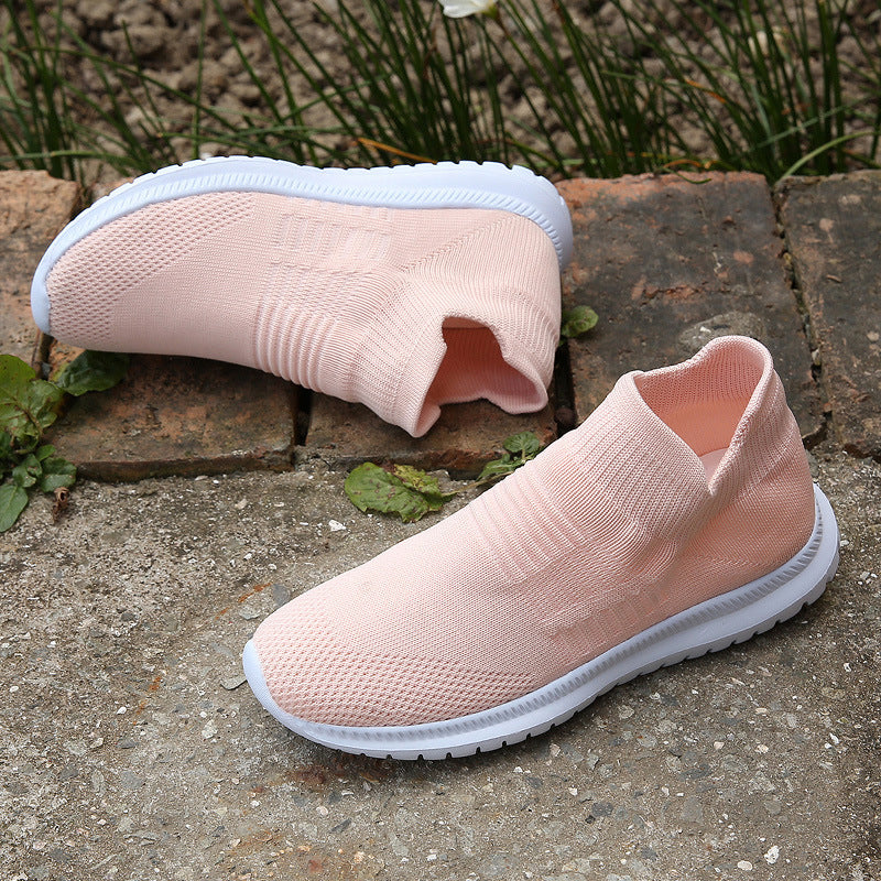 Women's Slip-On Sock Sneakers - Flying Knit Elastic Upper with Rubber Sole