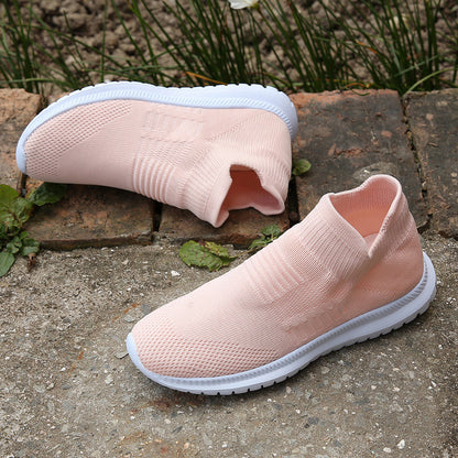Women's Slip-On Sock Sneakers - Flying Knit Elastic Upper with Rubber Sole