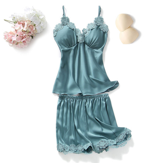 Silk Satin Cami Pajama Set - Two-Piece Sleepwear Shorts Set