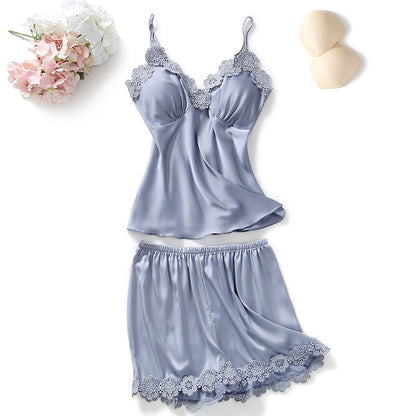 Silk Satin Cami Pajama Set - Two-Piece Sleepwear Shorts Set