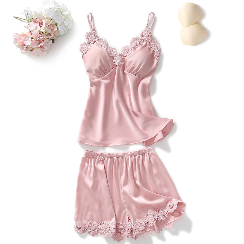 Silk Satin Cami Pajama Set - Two-Piece Sleepwear Shorts Set