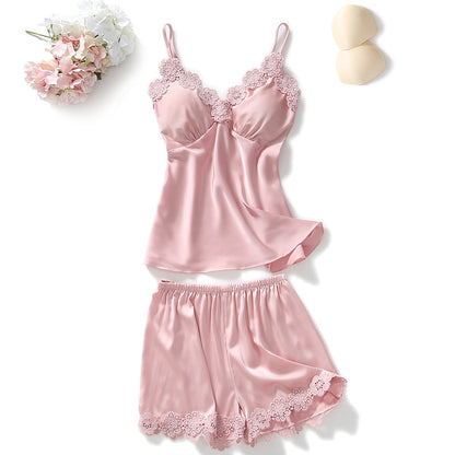 Silk Satin Cami Pajama Set - Two-Piece Sleepwear Shorts Set