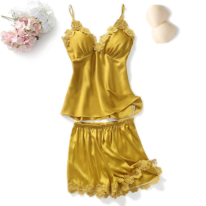 Silk Satin Cami Pajama Set - Two-Piece Sleepwear Shorts Set