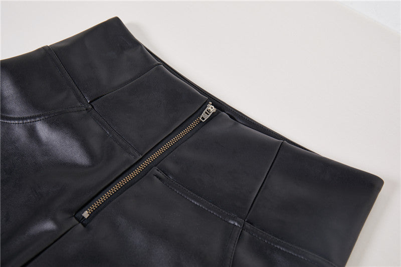 Women's High Waist Faux Leather Leggings - Fleece Lined Pants