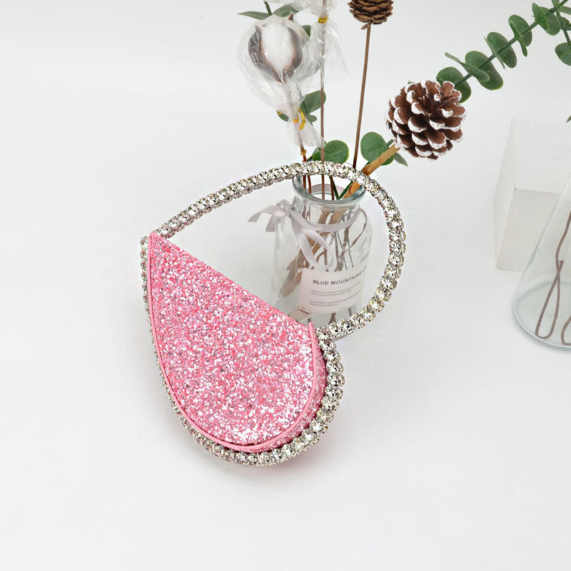Diamond Studded Dinner Bag - Heart-Shaped Clutch with Water Drill Embellishments