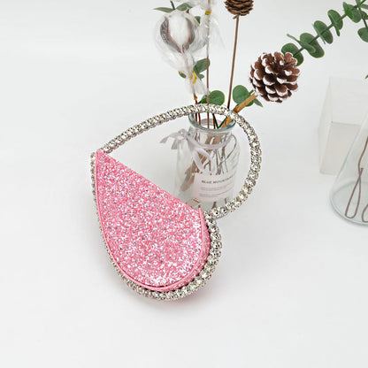 Diamond Studded Dinner Bag - Heart-Shaped Clutch with Water Drill Embellishments