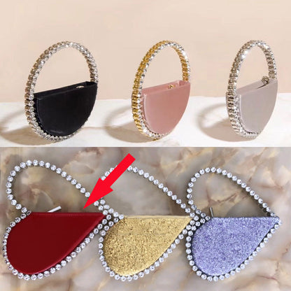 Diamond Studded Dinner Bag - Heart-Shaped Clutch with Water Drill Embellishments