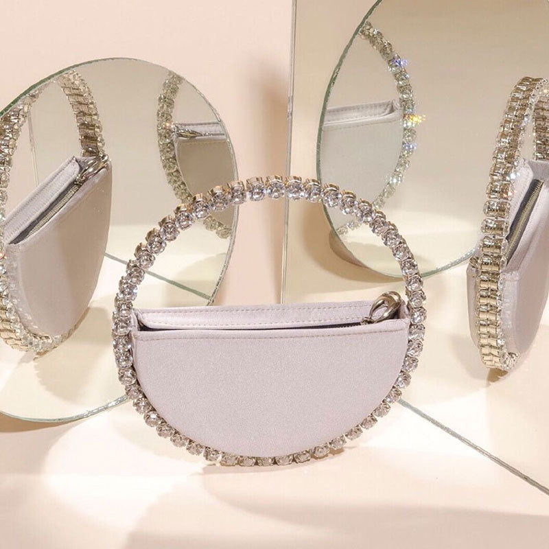 Diamond Studded Dinner Bag - Heart-Shaped Clutch with Water Drill Embellishments