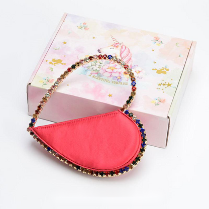 Diamond Studded Dinner Bag - Heart-Shaped Clutch with Water Drill Embellishments