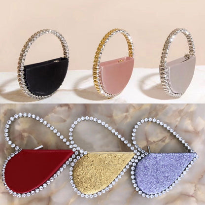 Diamond Studded Dinner Bag - Heart-Shaped Clutch with Water Drill Embellishments
