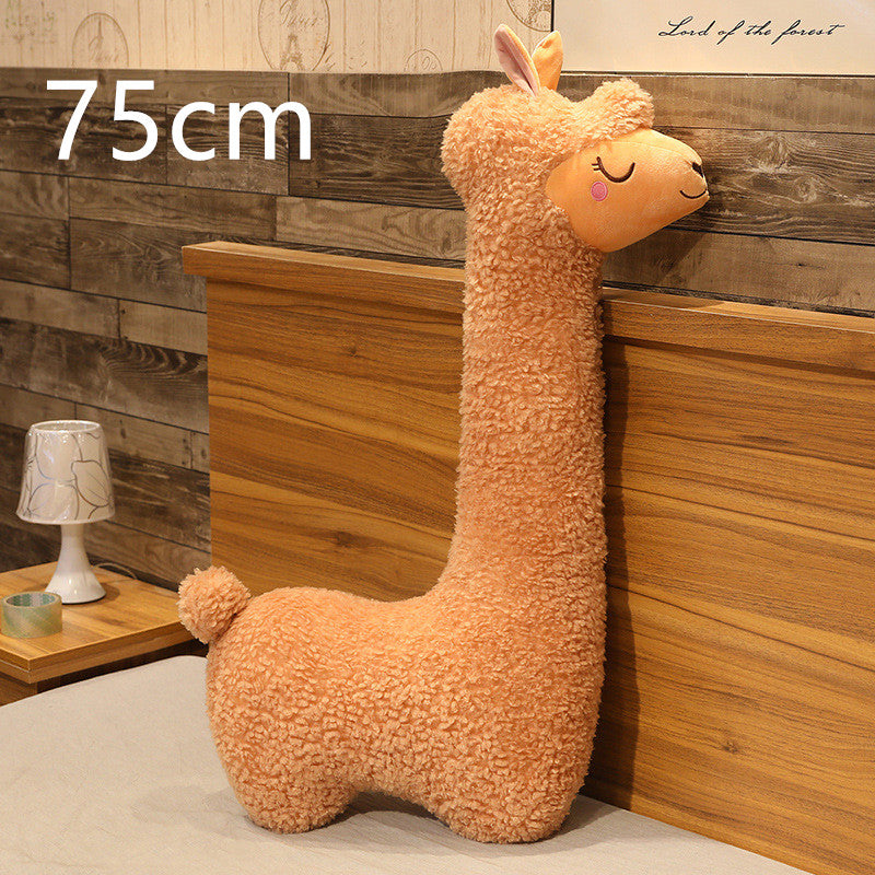 Alpaca Plush Toy Pillow - Soft Removable Washable Stuffed Animal in White & Brown