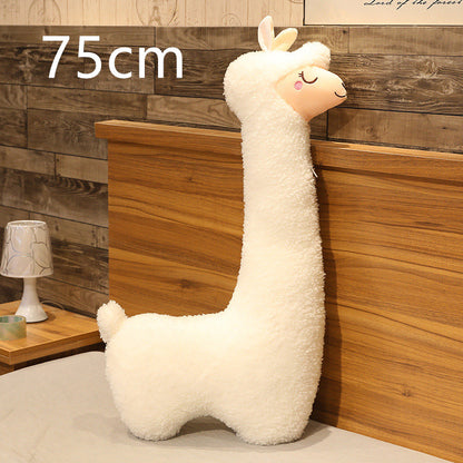 Alpaca Plush Toy Pillow - Soft Removable Washable Stuffed Animal in White & Brown