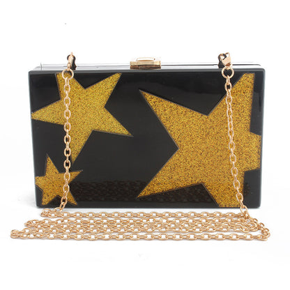 Five-Pointed Star Sequin Evening Clutch Bag - Acrylic Hard Case Handbag