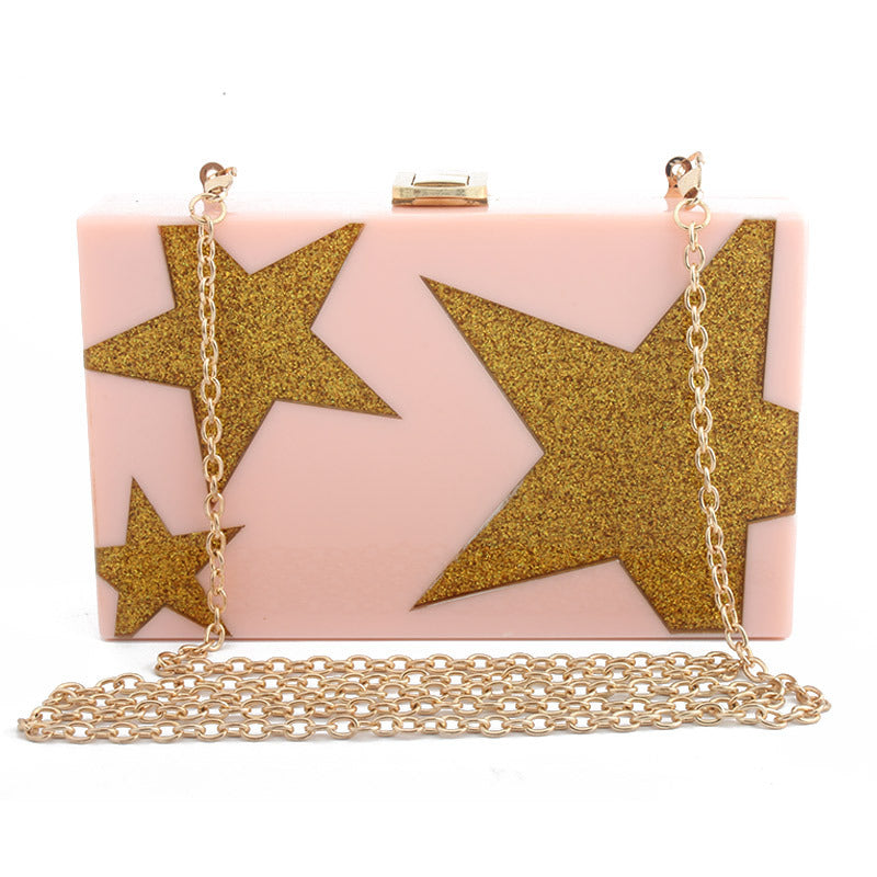 Five-Pointed Star Sequin Evening Clutch Bag - Acrylic Hard Case Handbag